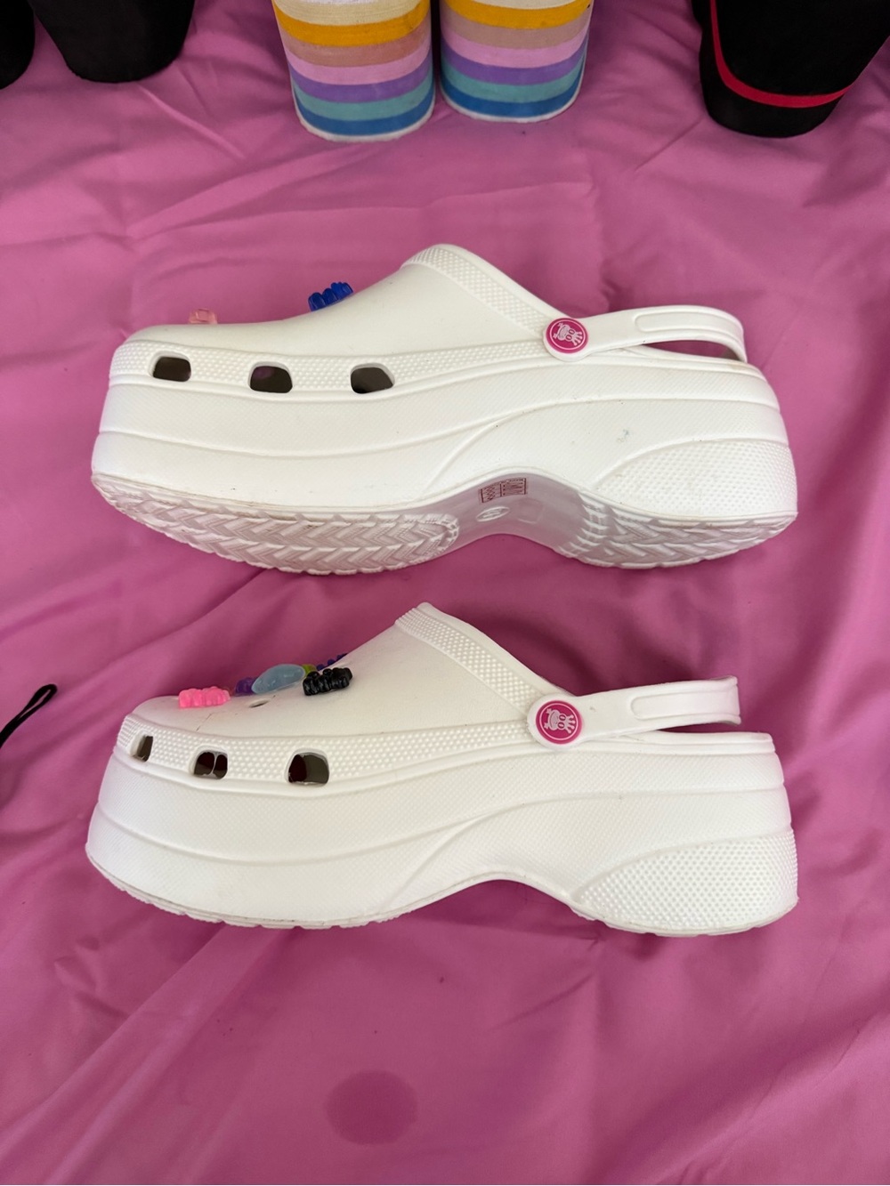 White Platform Clog Sandals with Decorative Charms